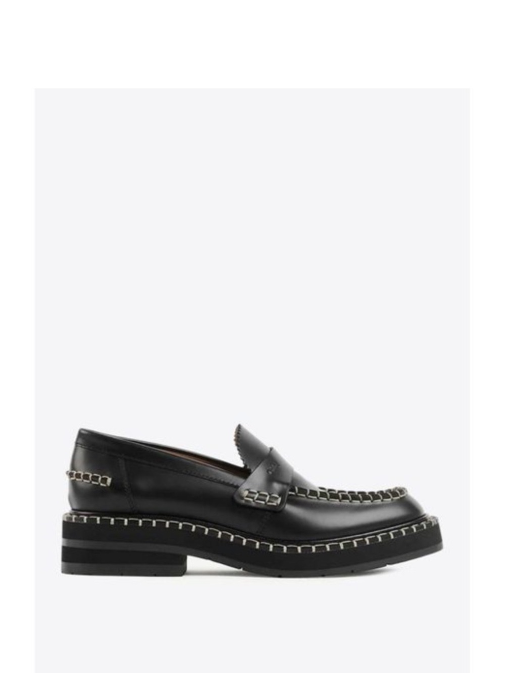 Chloé Black Leather Chain-Trim Penny Loafers